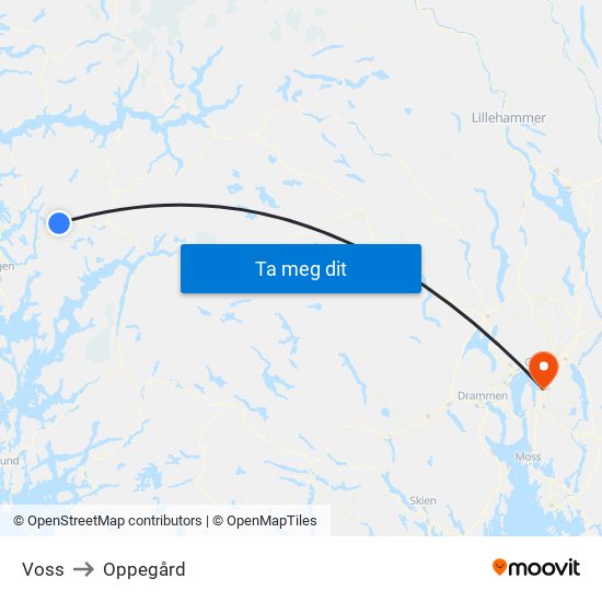 Voss to Oppegård map