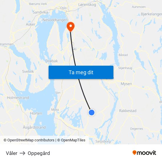 Våler to Oppegård map