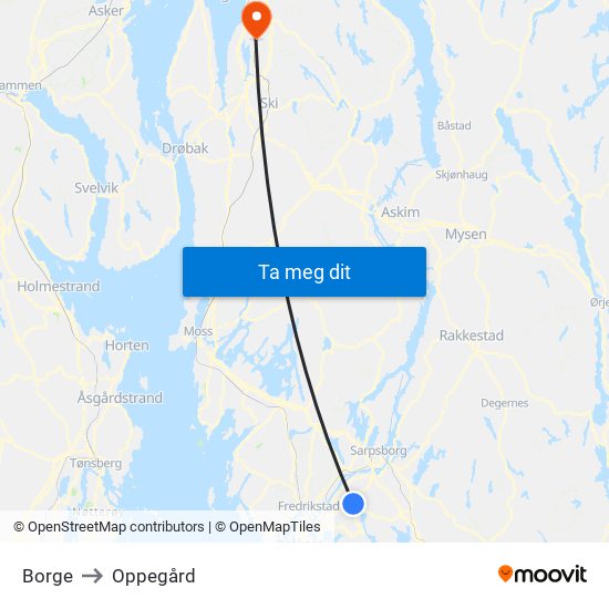 Borge to Oppegård map