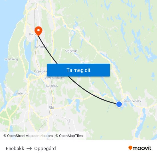 Enebakk to Oppegård map