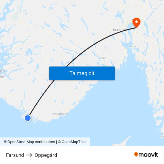 Farsund to Oppegård map