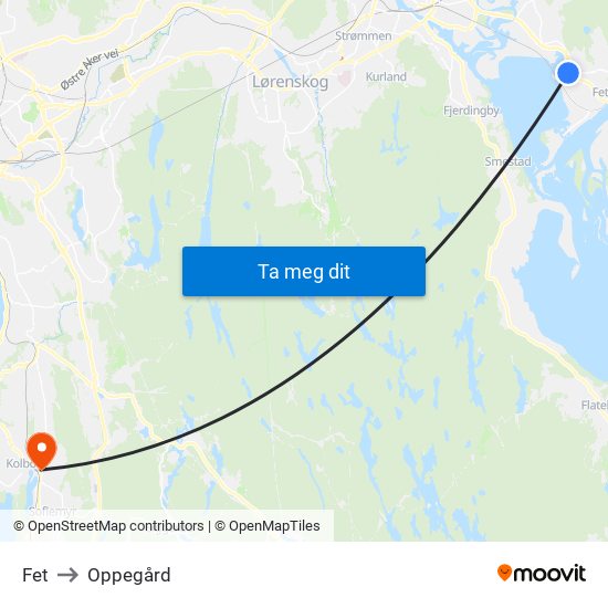 Fet to Oppegård map