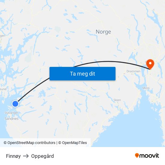 Finnøy to Oppegård map