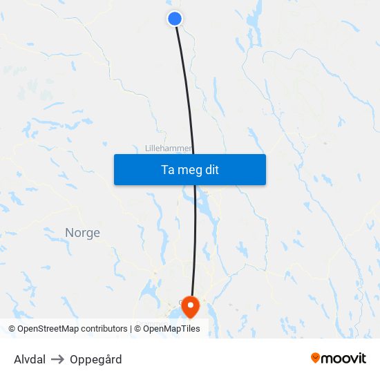 Alvdal to Oppegård map