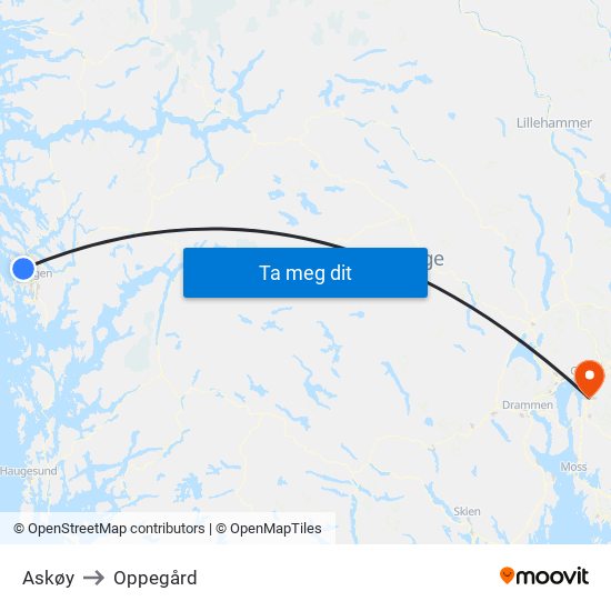 Askøy to Oppegård map