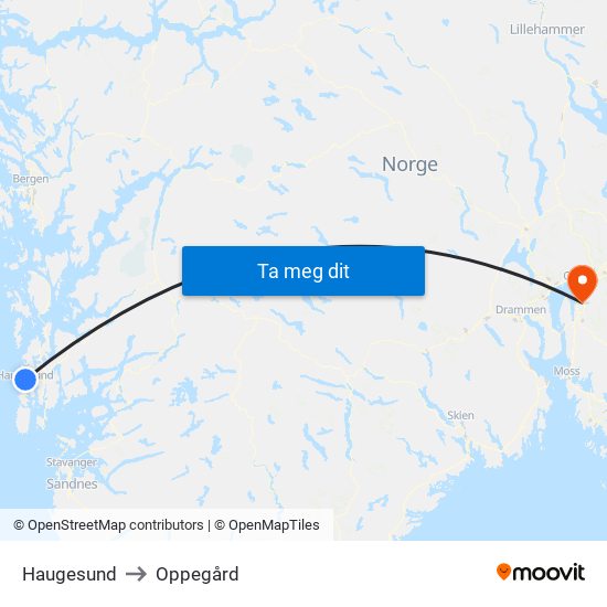 Haugesund to Oppegård map