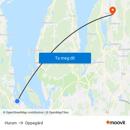Hurum to Oppegård map