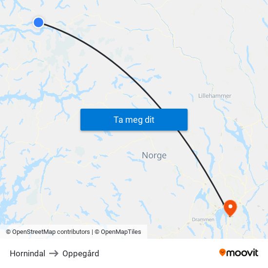 Hornindal to Oppegård map