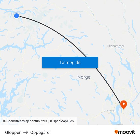 Gloppen to Oppegård map