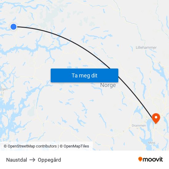 Naustdal to Oppegård map