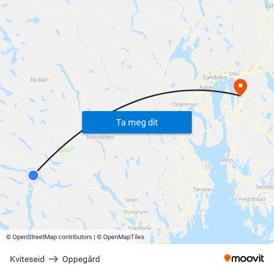 Kviteseid to Oppegård map