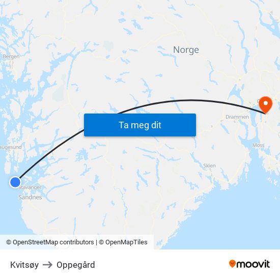 Kvitsøy to Oppegård map