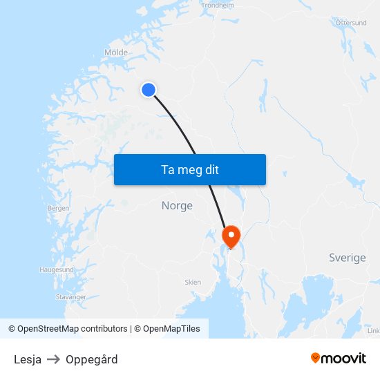 Lesja to Oppegård map