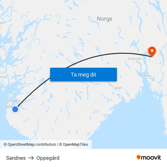 Sandnes to Oppegård map