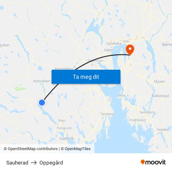 Sauherad to Oppegård map
