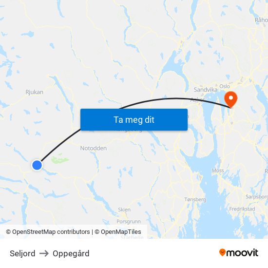 Seljord to Oppegård map