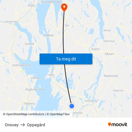 Onsoey to Oppegård map