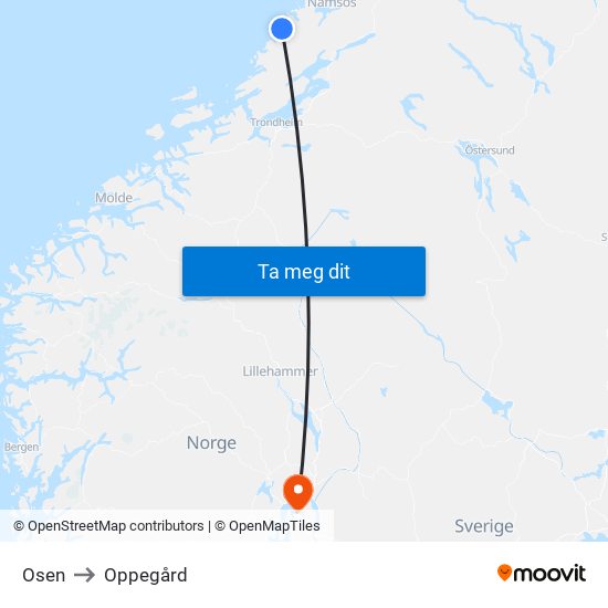 Osen to Oppegård map