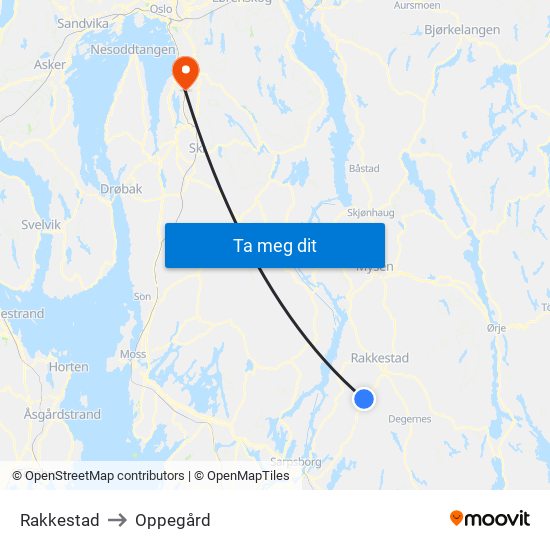 Rakkestad to Oppegård map