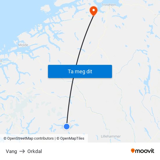 Vang to Orkdal map