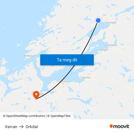 Verran to Orkdal map