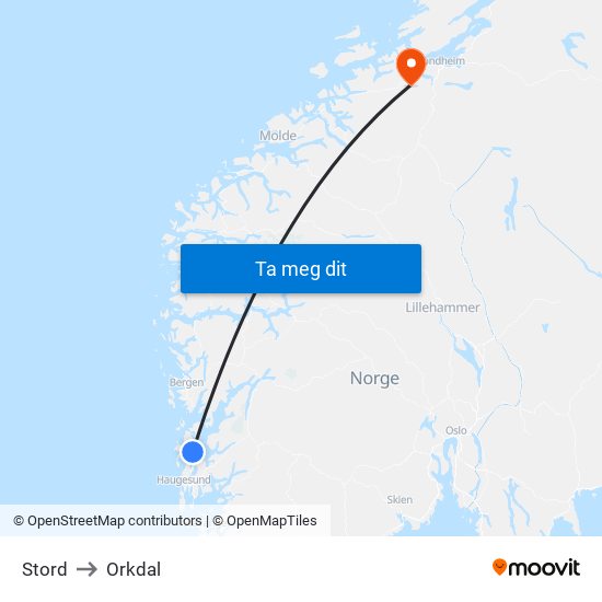 Stord to Orkdal map