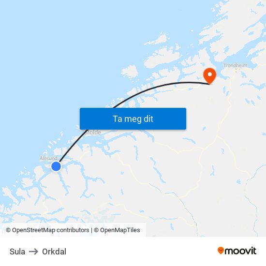 Sula to Orkdal map