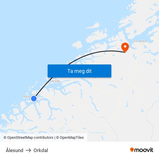 Ålesund to Orkdal map