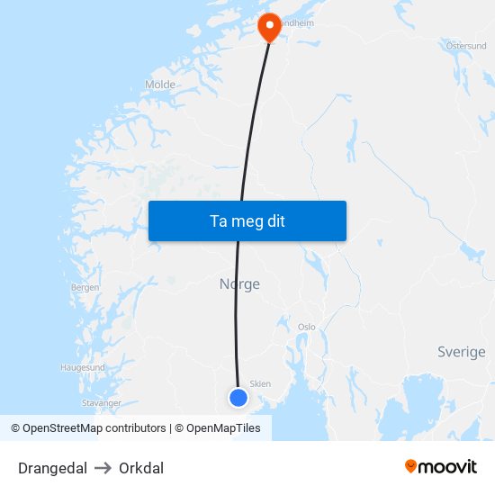Drangedal to Orkdal map