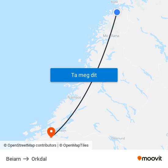 Beiarn to Orkdal map