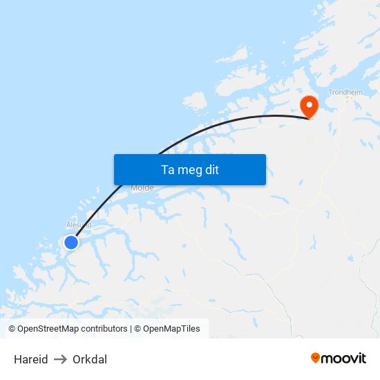 Hareid to Orkdal map