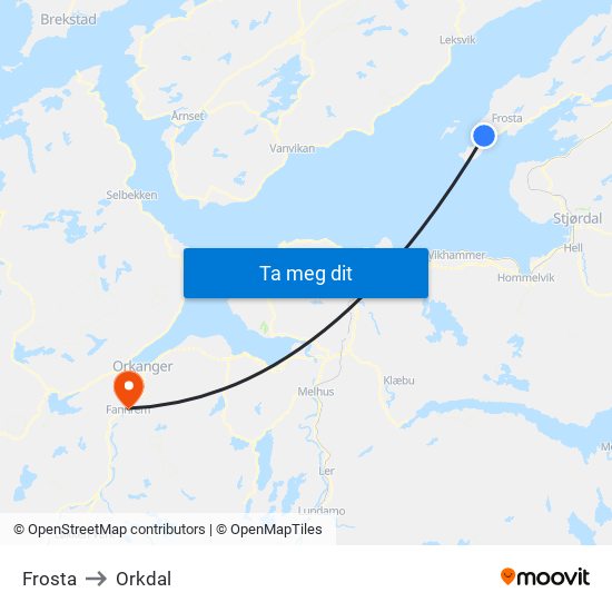 Frosta to Orkdal map