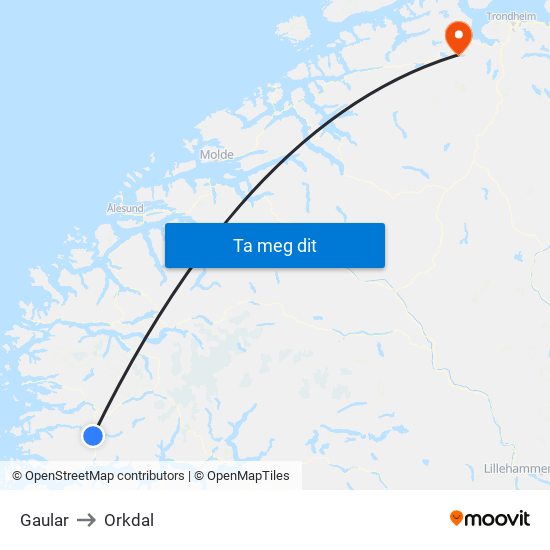 Gaular to Orkdal map