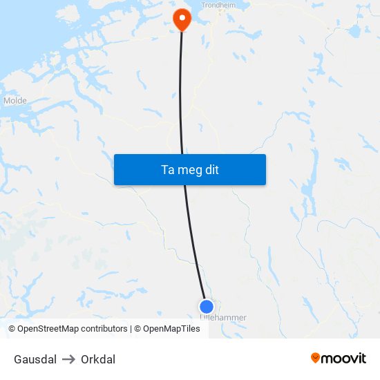 Gausdal to Orkdal map