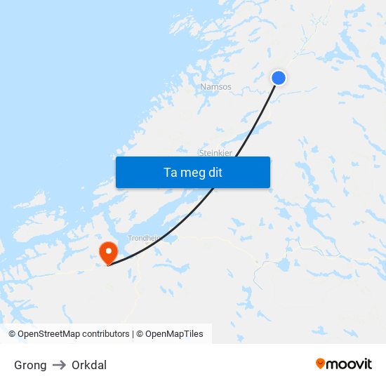 Grong to Orkdal map