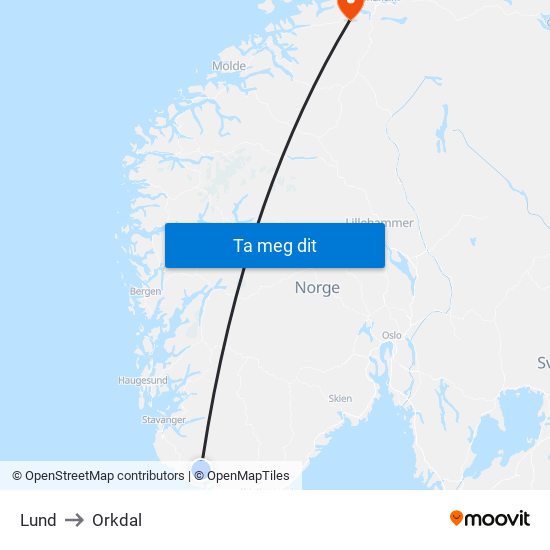 Lund to Orkdal map