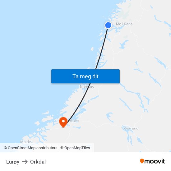 Lurøy to Orkdal map