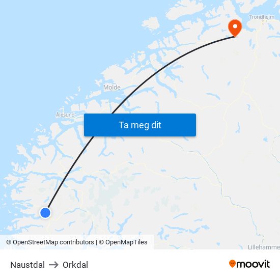 Naustdal to Orkdal map