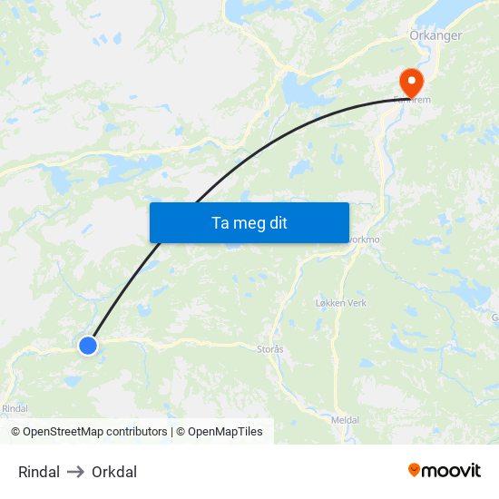 Rindal to Orkdal map