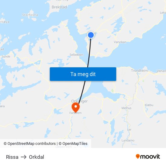 Rissa to Orkdal map