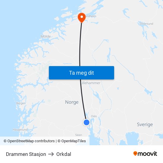 Drammen Stasjon to Orkdal map