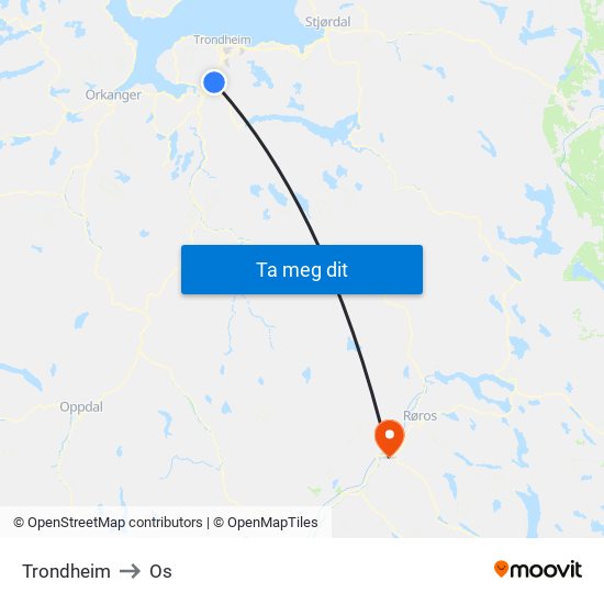 Trondheim to Os map