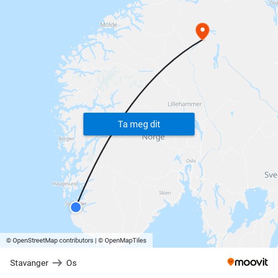 Stavanger to Os map