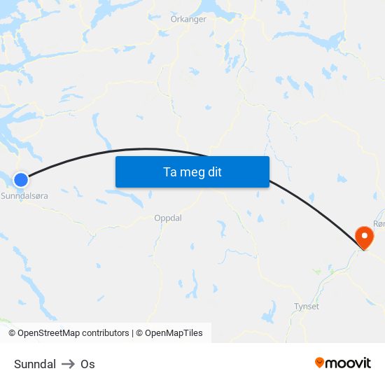 Sunndal to Os map