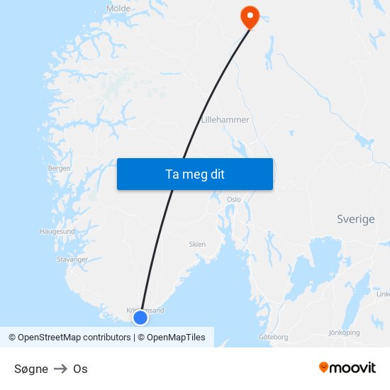 Søgne to Os map