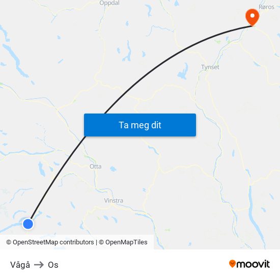 Vågå to Os map