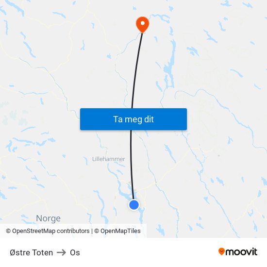 Østre Toten to Os map