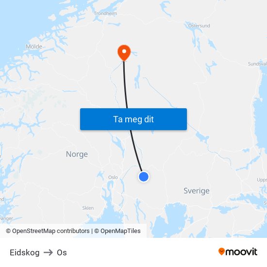 Eidskog to Os map