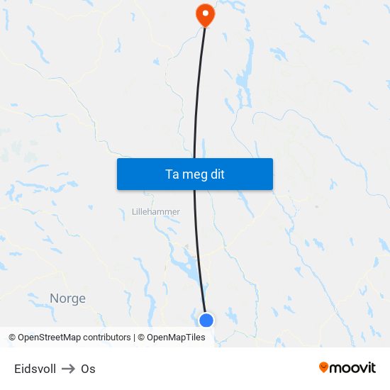Eidsvoll to Os map