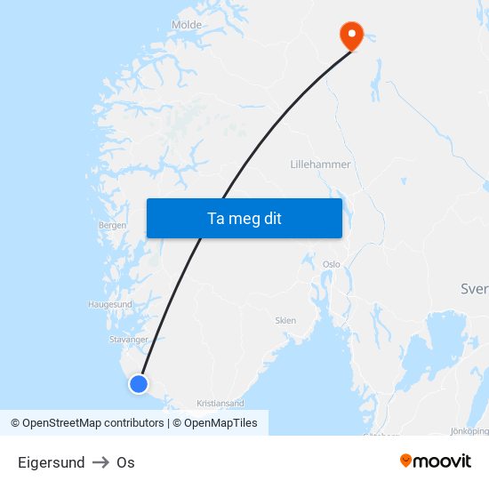 Eigersund to Os map